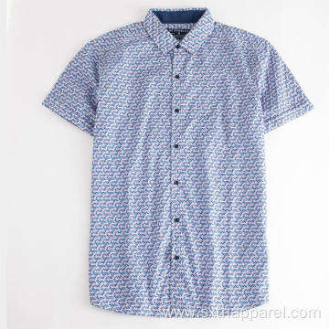 New Men's Short Sleeve Print Cotton Shirt